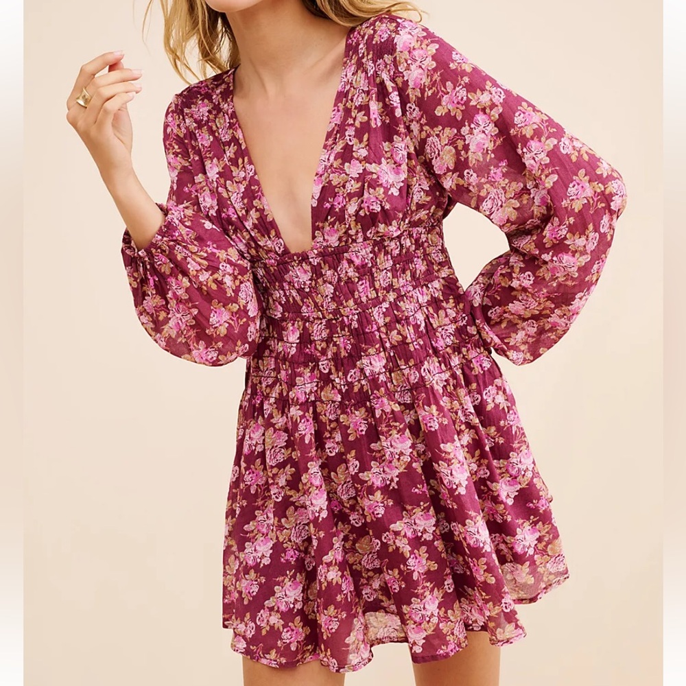 🆕🍇Free People 💯Cotton Berry Combo Keep You Minidress Nordstrom Size M Casual